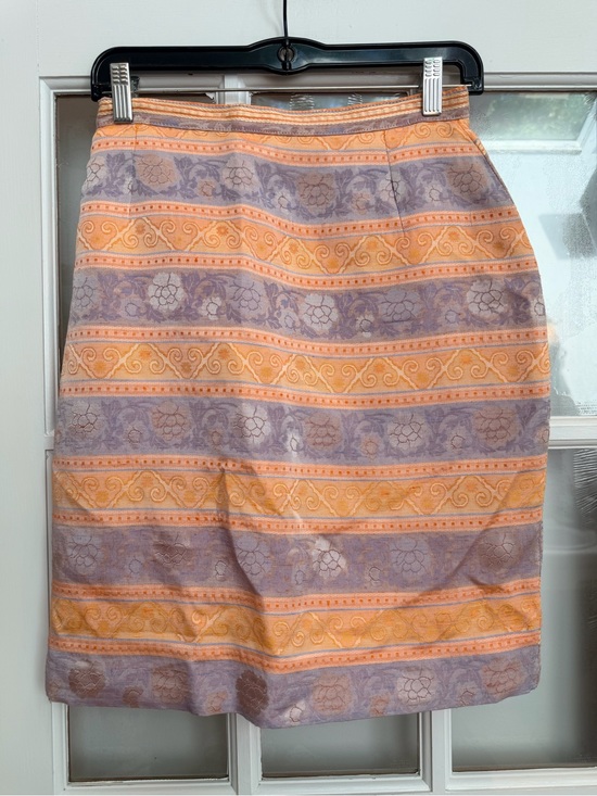 Vertigo Paris Dresses & Skirts - Vintage Vertigo Paris Y2K Peach Lavender Striped Metallic Pencil Skirt Size 8 US